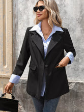 Striped Collar Long Sleeve Fake Two-Piece Blazer OutfitFlow